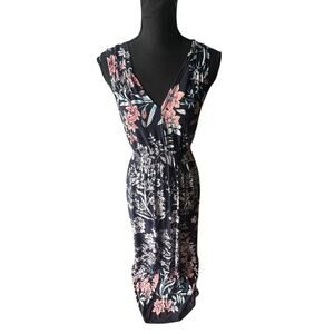 En Focus Studio Navy Floral Maxi Dress Size 6 Stretch Elegant Chic